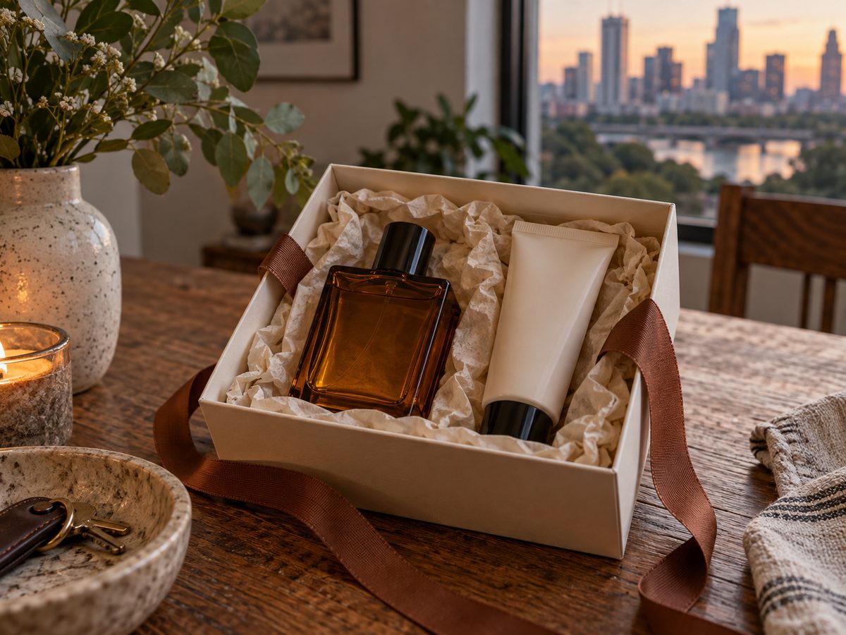 Perfume and hand balm arranged as a gift pair